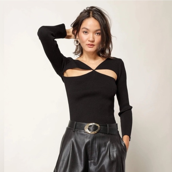 Line & Dot Halo Cutout Sweater Top - Picture 4 of 5